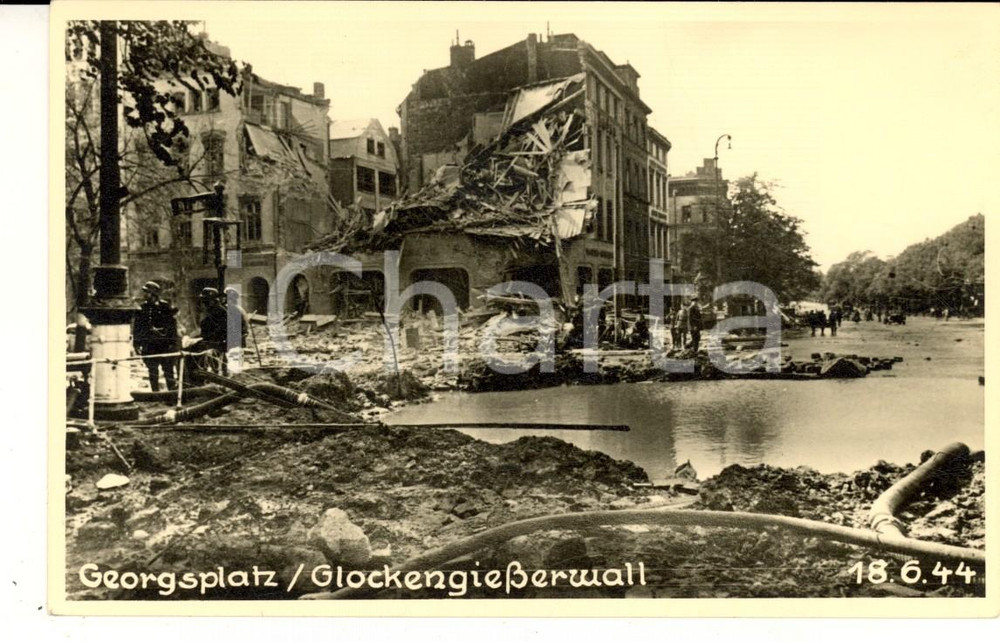 Cartolina originale da collezione 1944 WW2 HAMBURG Georgsplatz/Glockengiesserwall dopo le bombe Postcard FP NV 1