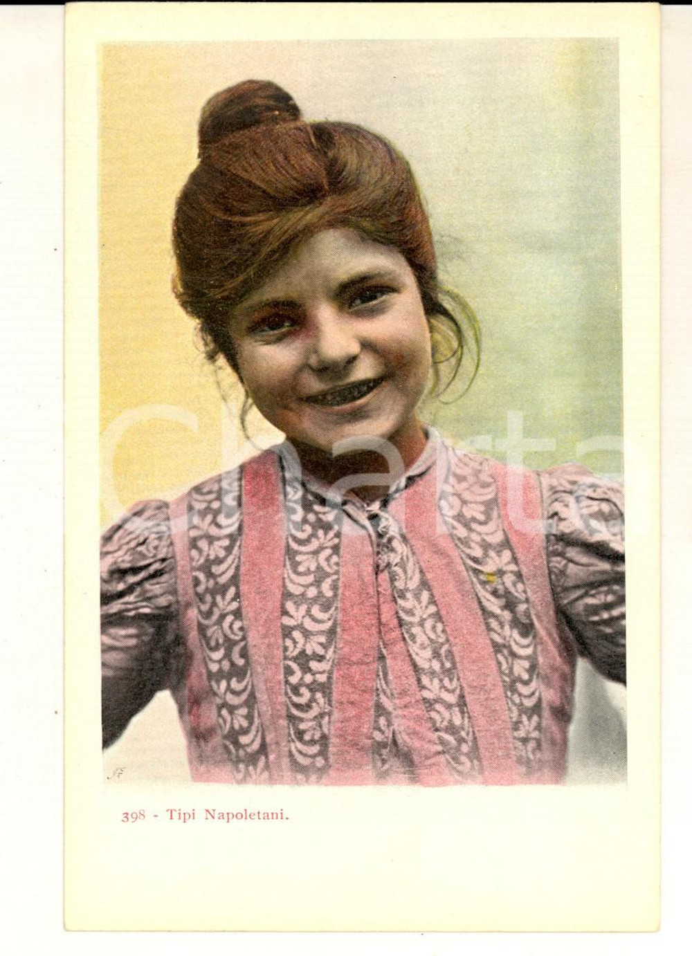 Cartolina originale da collezione 1900 ca NAPOLI COSTUMI Bambina con la camicetta rosa Cartolina postale FP NV 1