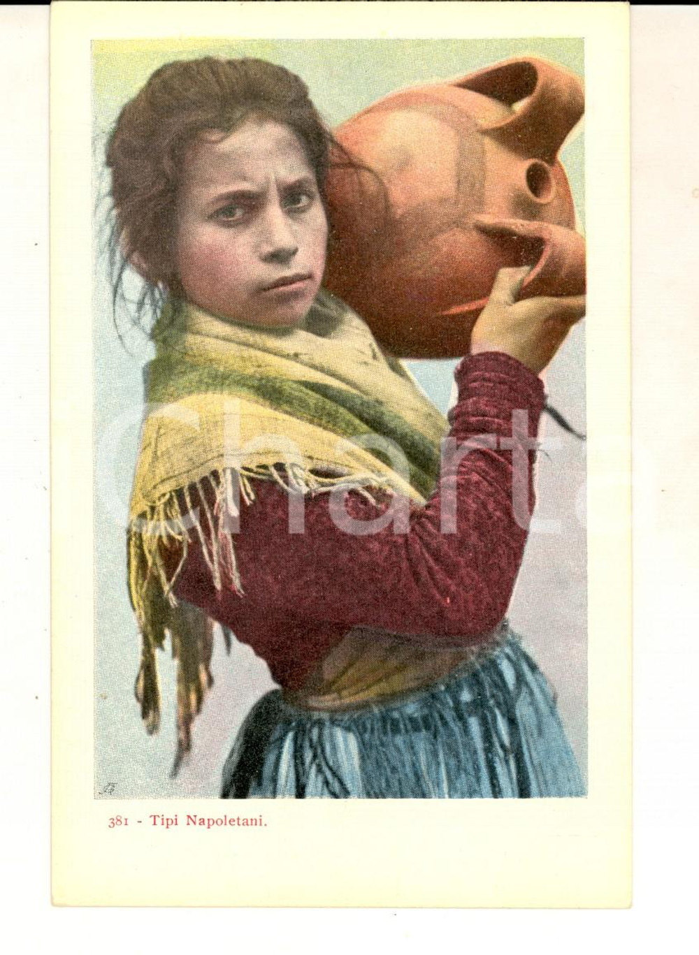 Cartolina originale da collezione 1900 ca NAPOLI COSTUMI Bambina trasporta un orcio Cartolina postale FP NV 1