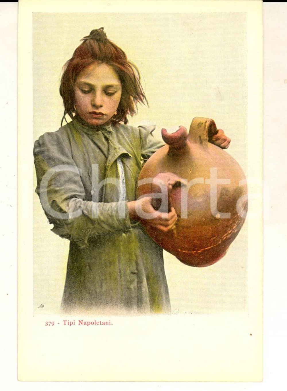Cartolina originale da collezione 1900 ca NAPOLI COSTUMI Piccola popolana con un orcio Cartolina postale FP NV 1