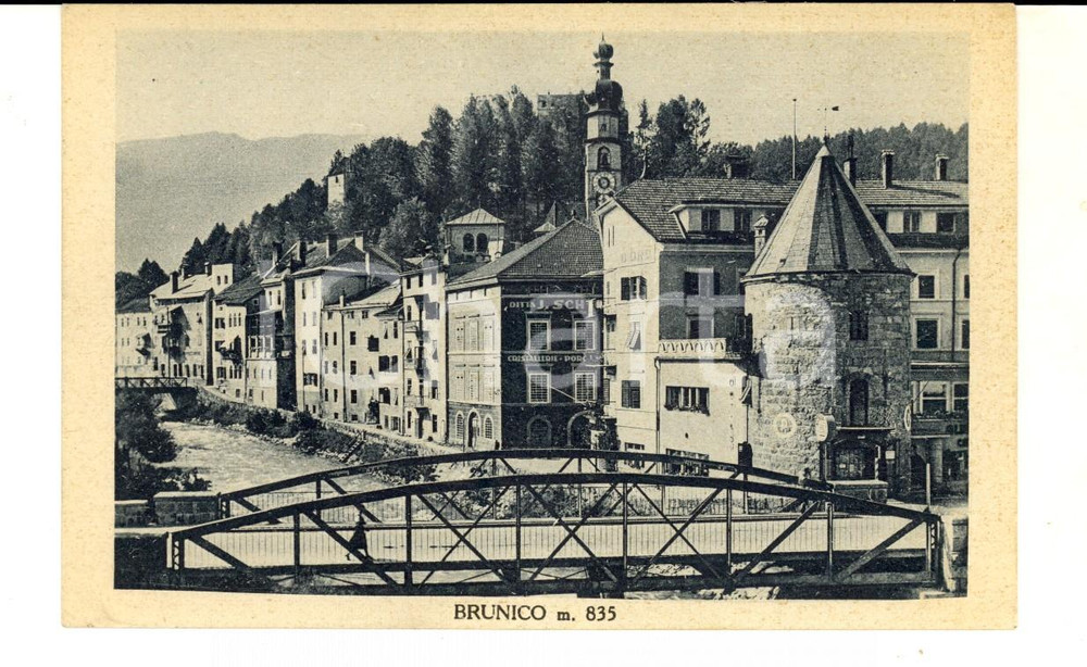 Cartolina originale da collezione 1938 BRUNICO BZ Veduta del paese con il ponte Cartolina ANIMATA FP VG 1
