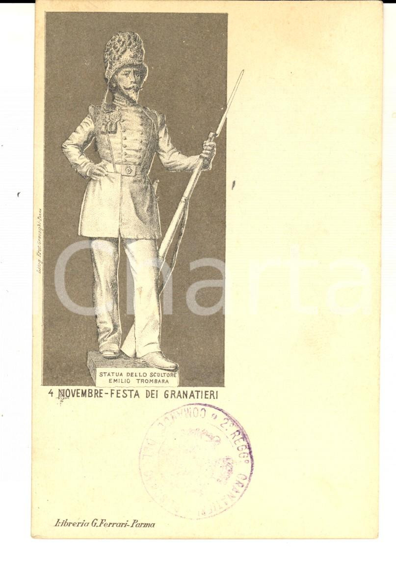 Cartolina originale da collezione 1900 ca GRANATIERI DI SARDEGNA  Statua Emilio TROMBARA Cartolina 2Â° Reggimento 1