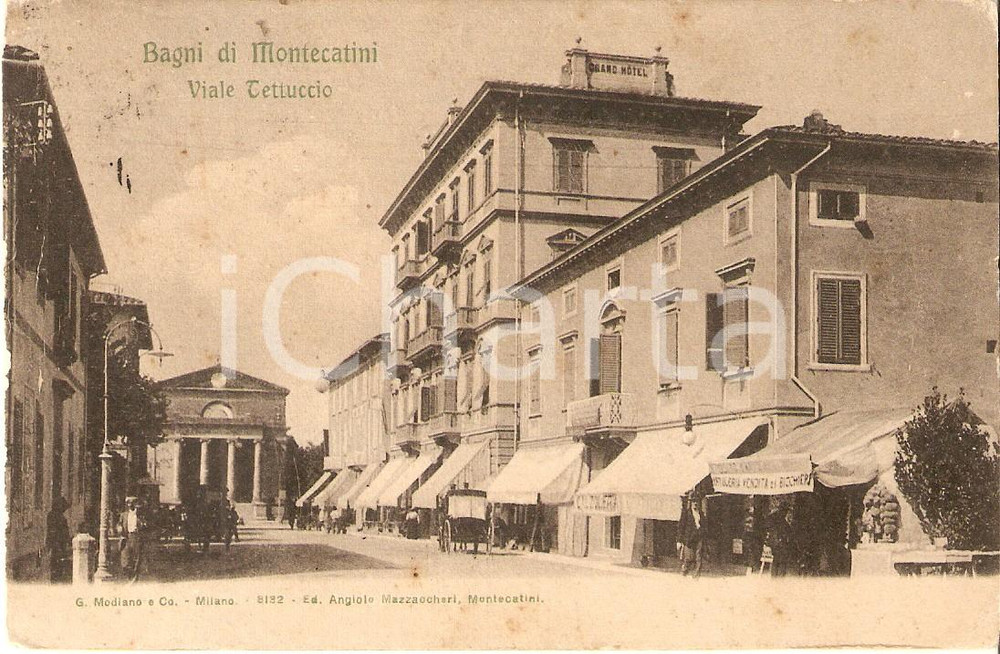 Cartolina originale da collezione 1907 BAGNI DI MONTECATINI Vendita di bicchieri in Viale Tettuccio Cartolina FP 1