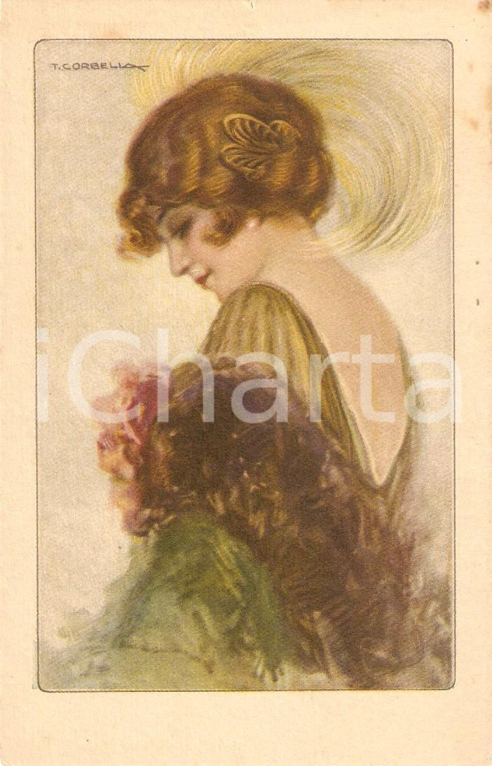 Cartolina originale da collezione 1930 ca COSTUMI Donna con fermaglio Illustrazione Tito CORBELLA Cartolina FP VG 1