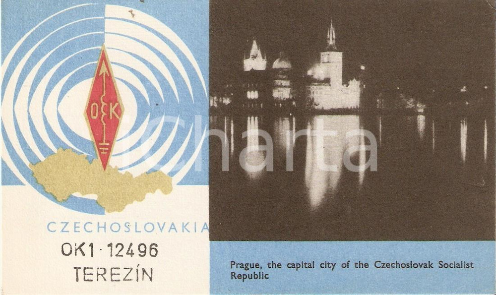 Cartolina originale da collezione 1960 ca TEREZIN CECOSLOVACCHIA Radio club OK1 12496 Cartolina QSL ILLUSTRATA 1