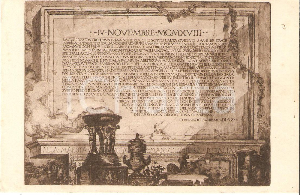 Cartolina originale da collezione 1935 ca ARTE Documento della Vittoria Acquaforte di G. GREPPI Cartolina FP NV 1