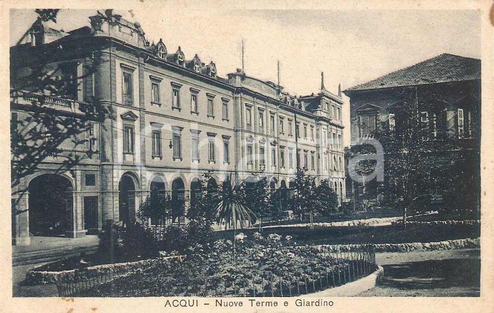Cartolina originale da collezione 1935 ACQUI TERME AL Panorama con nuove terme e giardino Cartolina FP VG 1