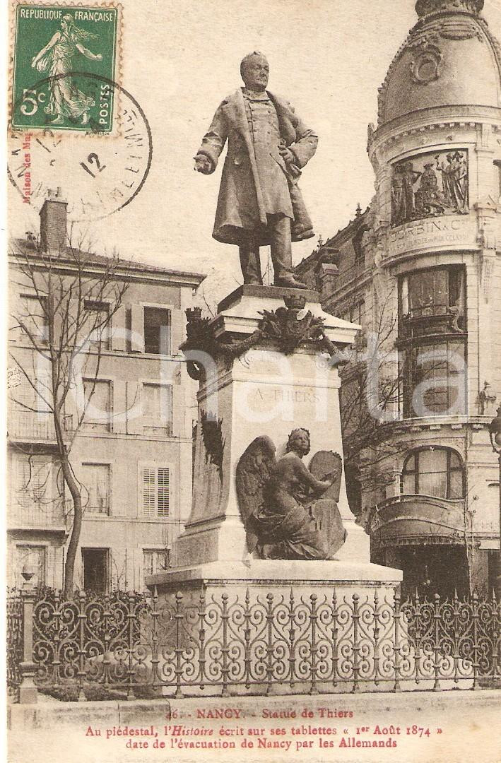 Cartolina originale da collezione 1912 NANCY FRANCE Statue de Adolphe THIERS Cartolina FP VG 1