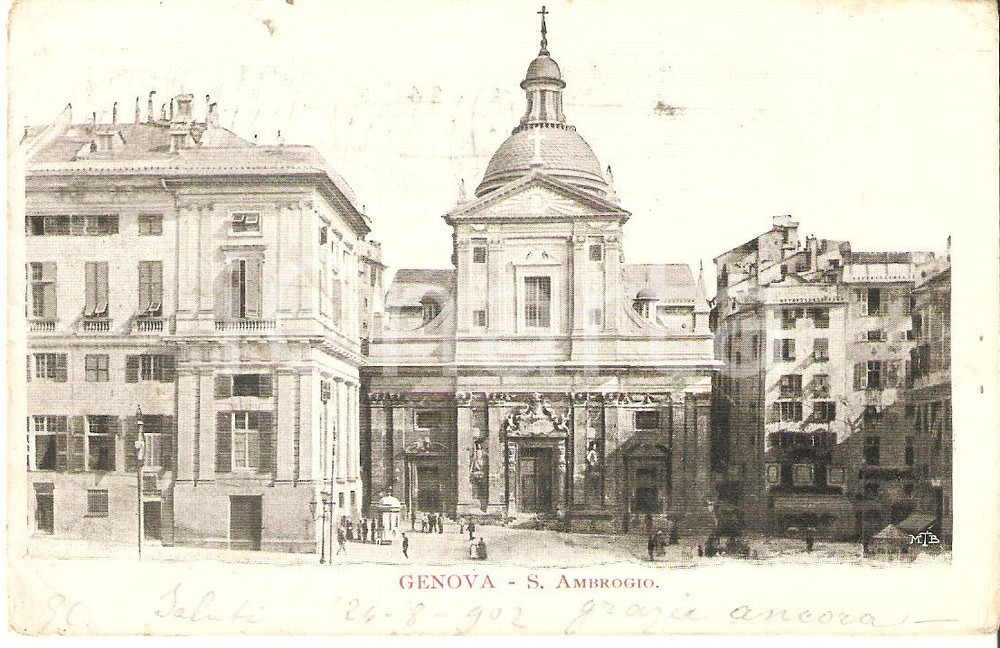 Cartolina originale da collezione 1902 GENOVA Chiesa del GesÃ¹ e dei Santi Ambrogio e Andrea Cartolina FP VG 1