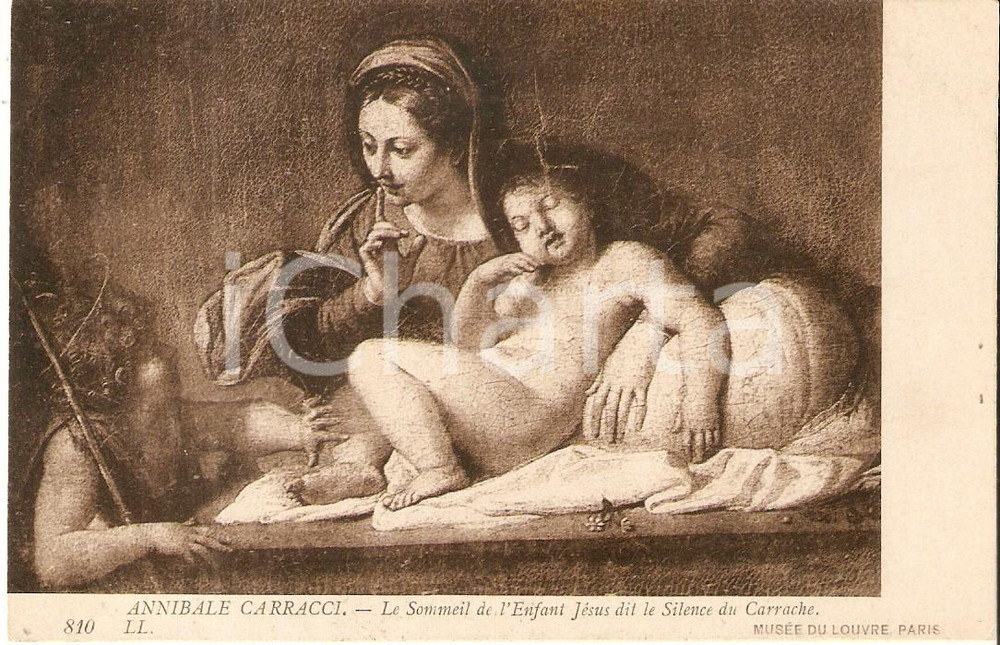 Cartolina originale da collezione 1920 ca PARIS  LOUVRE Annibale CARRACCI Sommeil de l Enfant Jésus Cartolina FP 1