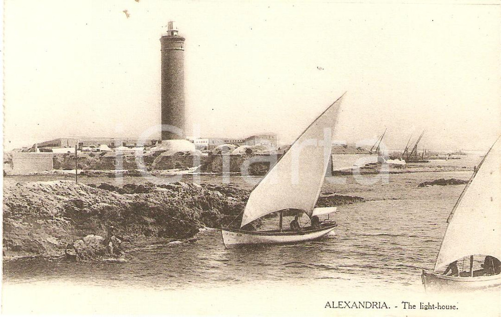 Cartolina originale da collezione 1920 ca ALESSANDRIA D EGITTO Faro e barche a vela Cartolina FP NV 1
