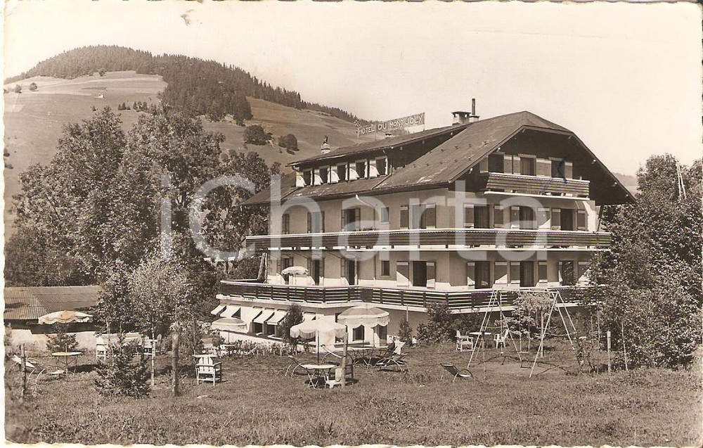 Cartolina originale da collezione 1956 MEGEVE FRANCE Panorama con Hotel du MONTJOLY Cartolina FP VG 1