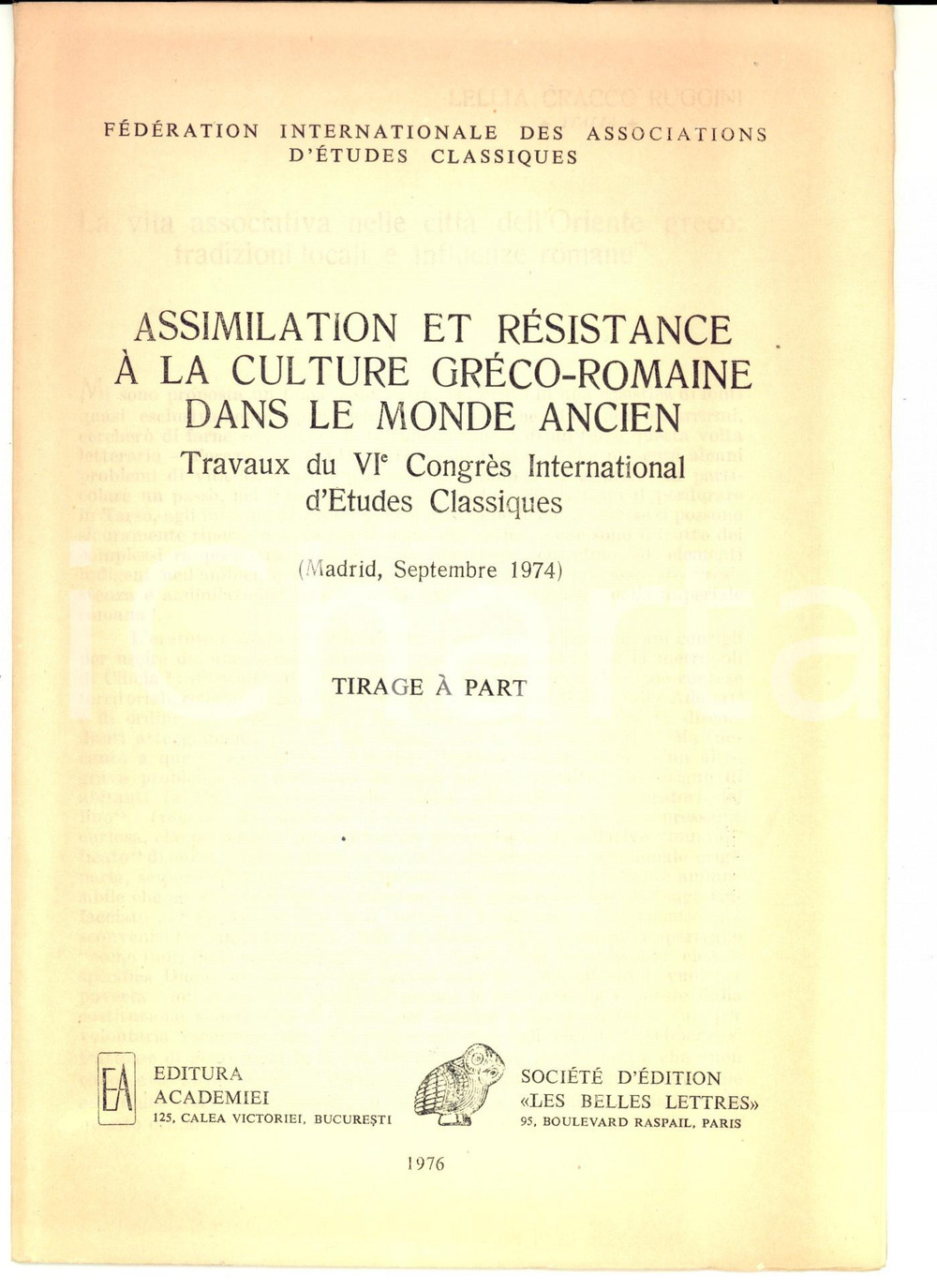 Libro, pubblicazione d epoca 1976 Lellia CRACCO RUGGINI La vita associativa nelle cittÃ  dell Oriente greco 1