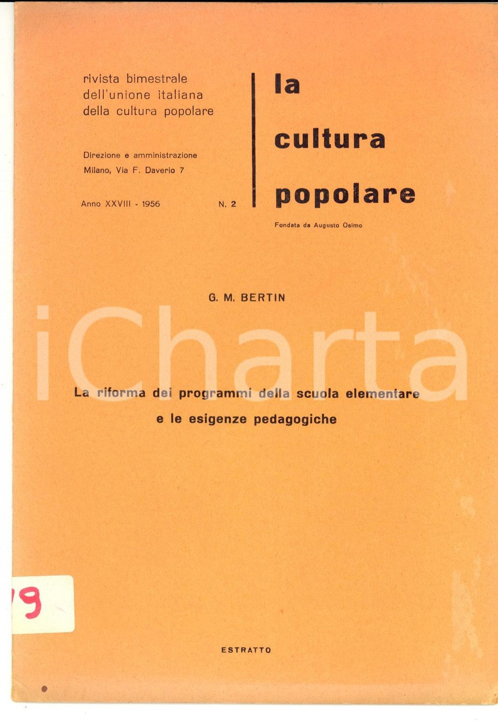 Libro, pubblicazione d epoca 1956 Giovanni Maria BERTIN Riforma dei programmi della scuola elementare 1