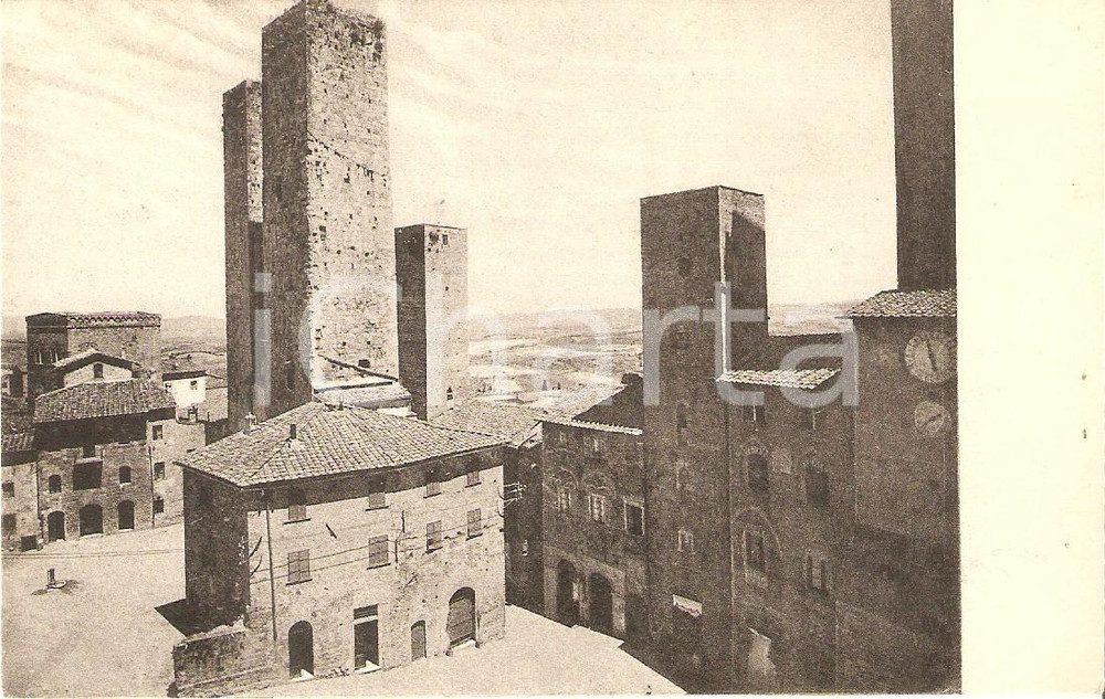 Cartolina originale da collezione 1935 ca SAN GIMIGNANO SI Le Torri Gemelle viste dal Museo Cartolina FP NV 1