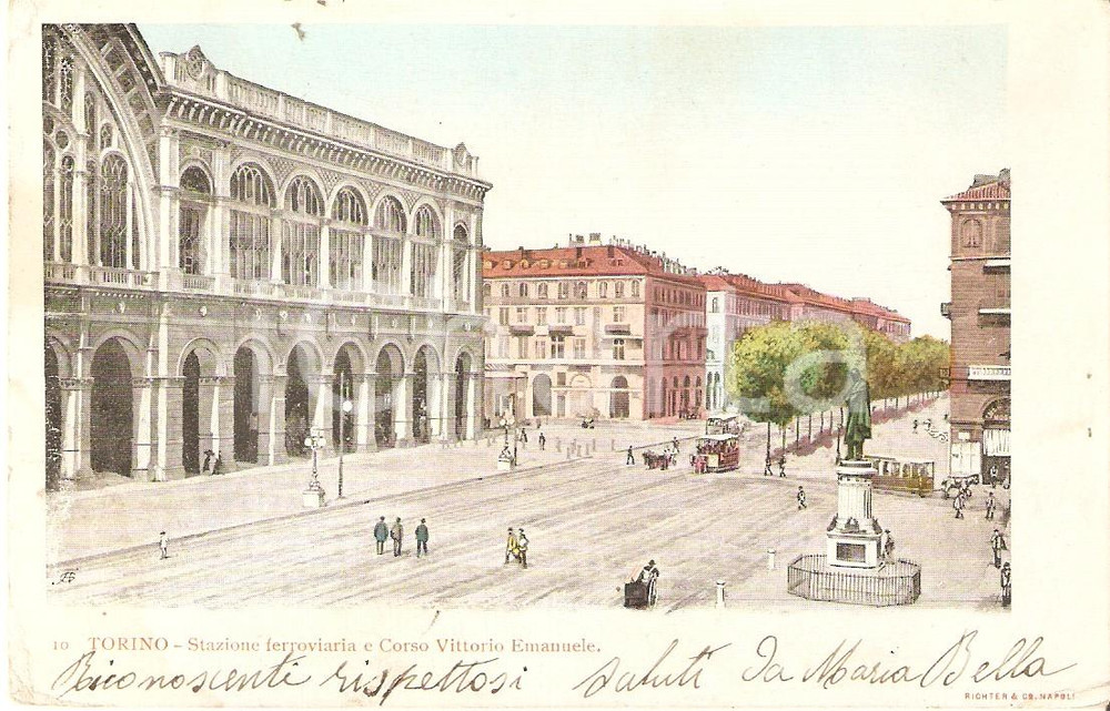 Cartolina originale da collezione 1904 TORINO Stazione ferroviaria e Corso Vittorio Emanuele Cartolina FP VG 1