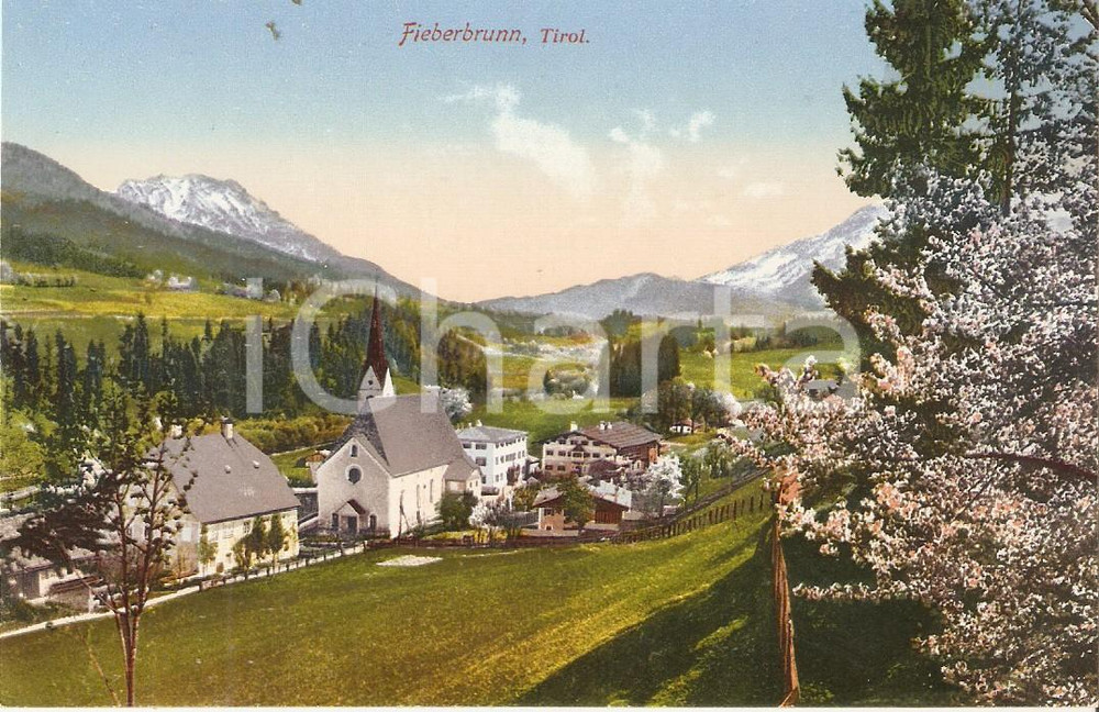 Cartolina originale da collezione 1913 FIEBERBRUNN  TIROLO Panorama con chiesetta Cartolina FP NV 1