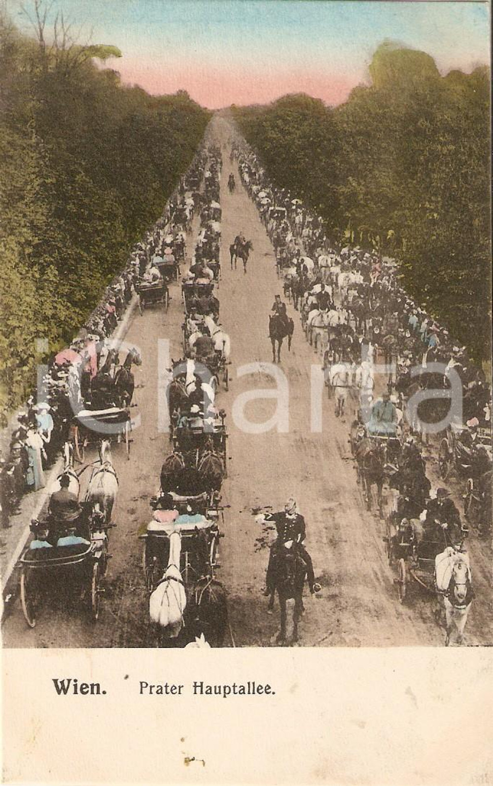 Cartolina originale da collezione 1915 WIEN AUSTRIA Carrozze incolonnate al PRATER HAUPTALLEE Cartolina FP NV 1