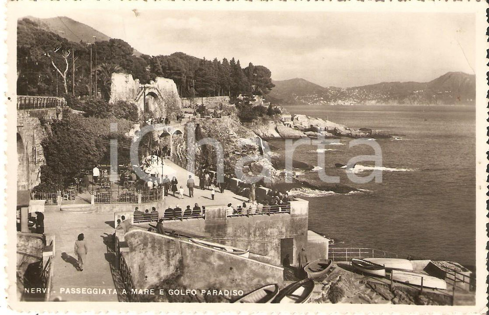 Cartolina originale da collezione 1952 GENOVA NERVI Passeggiata a mare e Golfo Paradiso Cartolina FP VG 1