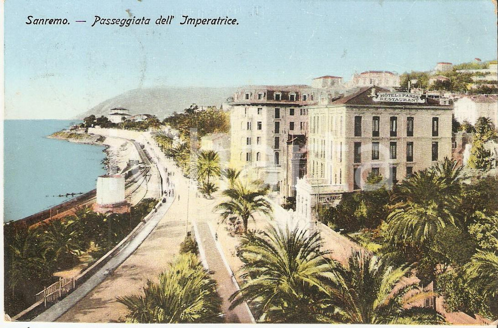 Cartolina originale da collezione 1912 SANREMO IM Passeggiata dell Imperatrice e Hotel de Paris Cartolina FP VG 1