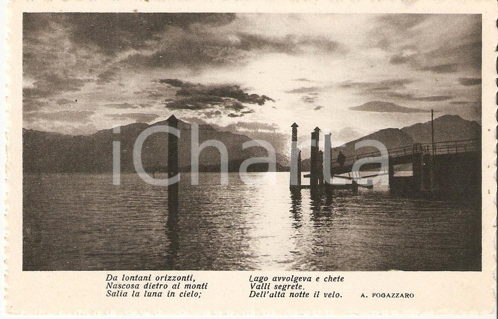 Cartolina originale da collezione 1950 ca NATURA Paesaggio lacustre e poesia Fascino di FOGAZZARO Cartolina FP NV 1