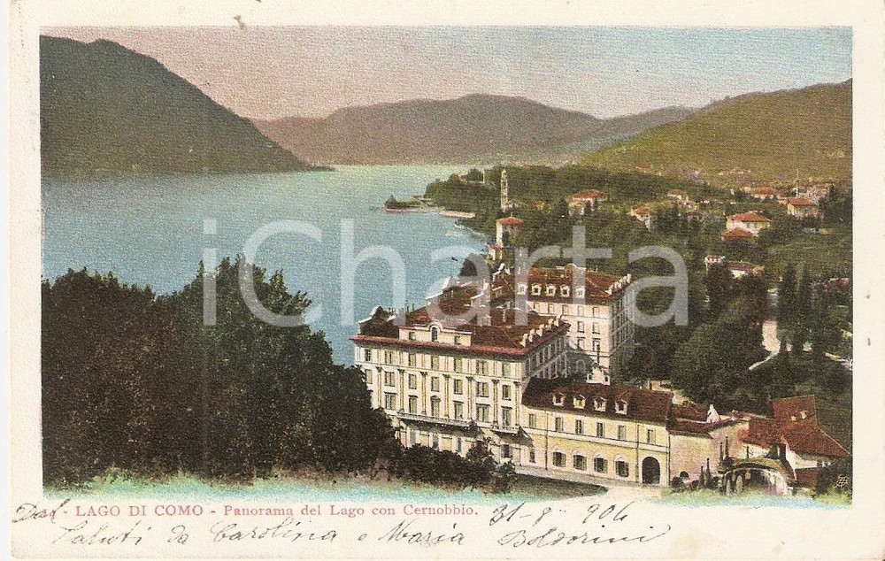 Cartolina originale da collezione 1893 LAGO DI COMO Panorama con CERNOBBIO Cartolina FP VG 1