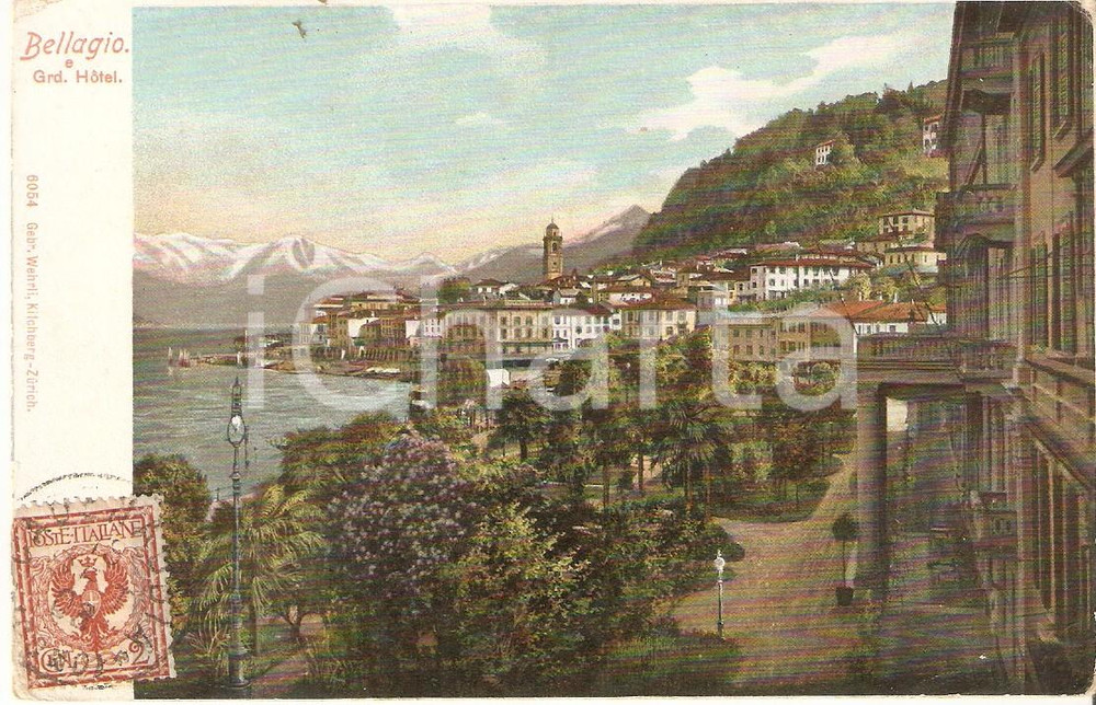 Cartolina originale da collezione 1905 ca BELLAGIO Panorama con il GRAND HOTEL Cartolina FP VG 1