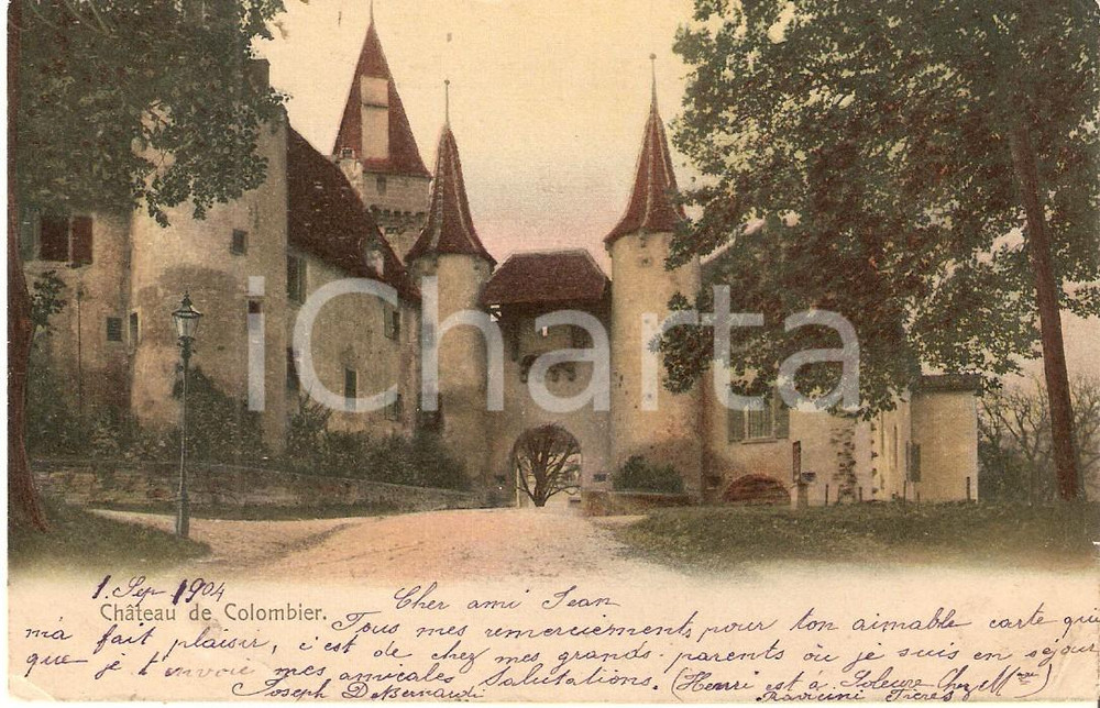 Cartolina originale da collezione 1904 NEUCHATEL Le chateau de COLOMBIER Cartolina FP VG 1