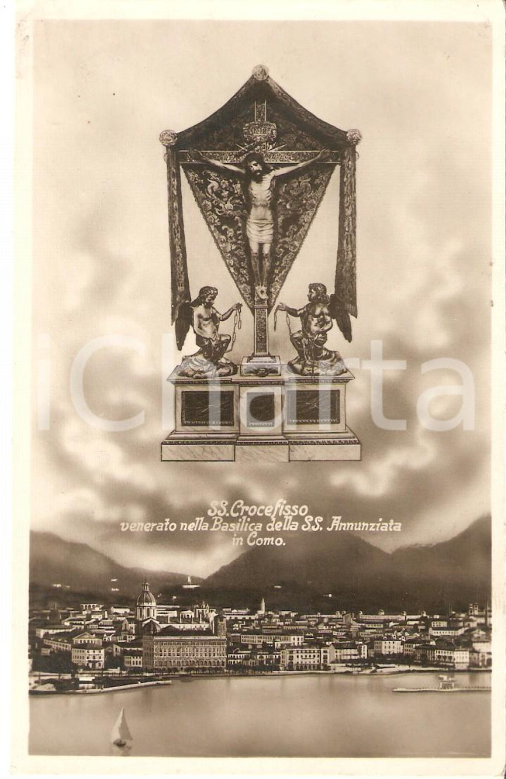 Cartolina originale da collezione 1935 ca COMO Crocifisso dell Annunziata veglia sulla cittÃ  Cartolina FP NV 1