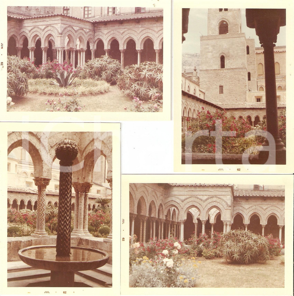 Fotografia d epoca originale 1962 DUOMO DI MONREALE PA Vedute del Chiostro Lotto 4 foto 13x9 cm 1