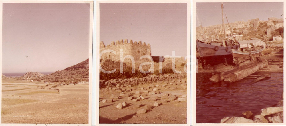 Fotografia d epoca originale 1964 CHIOS  EMPORIOS GREECE Mura e barca di pescatori Lotto 3 foto 8x11 cm 1