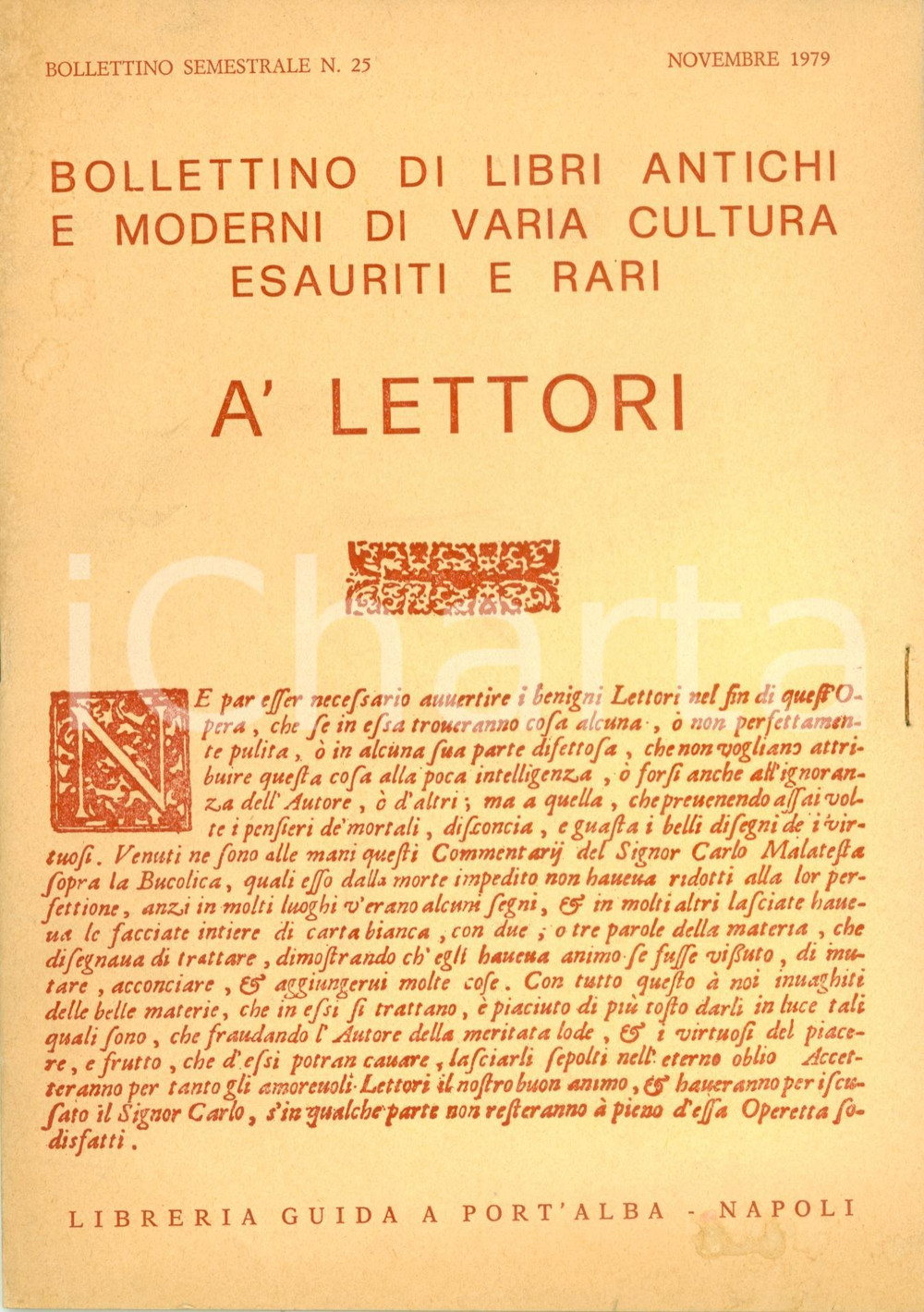Libro, pubblicazione d epoca 1979 NAPOLI Libreria GUIDA A PORT ALBA Bollettino libri antichi Catalogo 25 1