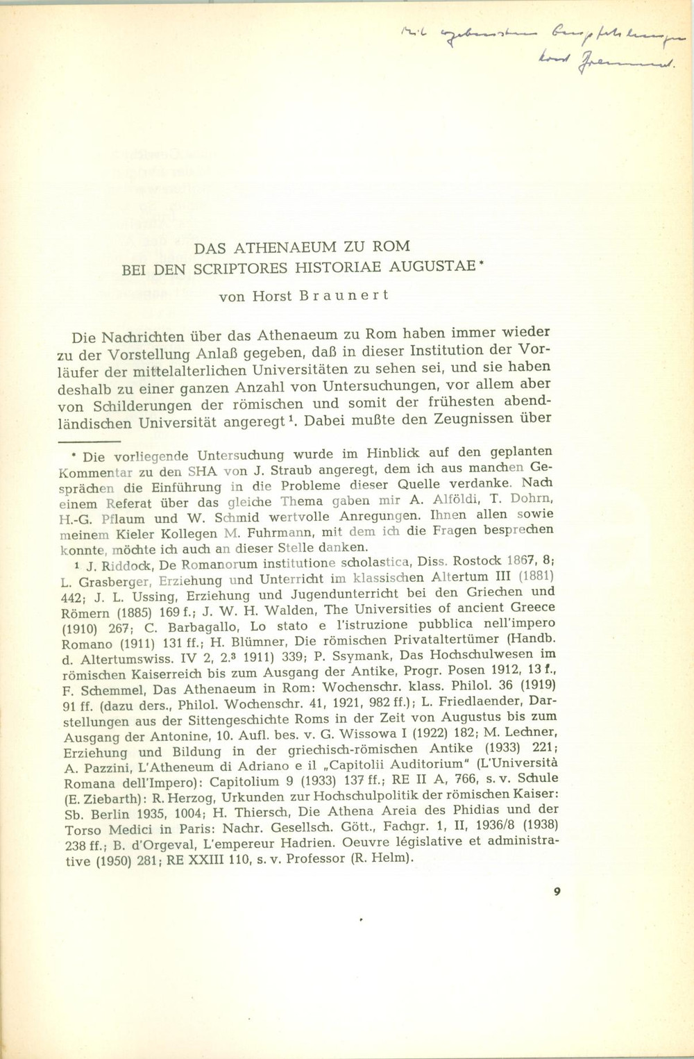 Libro, pubblicazione d epoca 1964 Horst BRAUNERT Athenaeum zu ROM bei Scriptores Historiae Augustae AUTOGRAFO 1