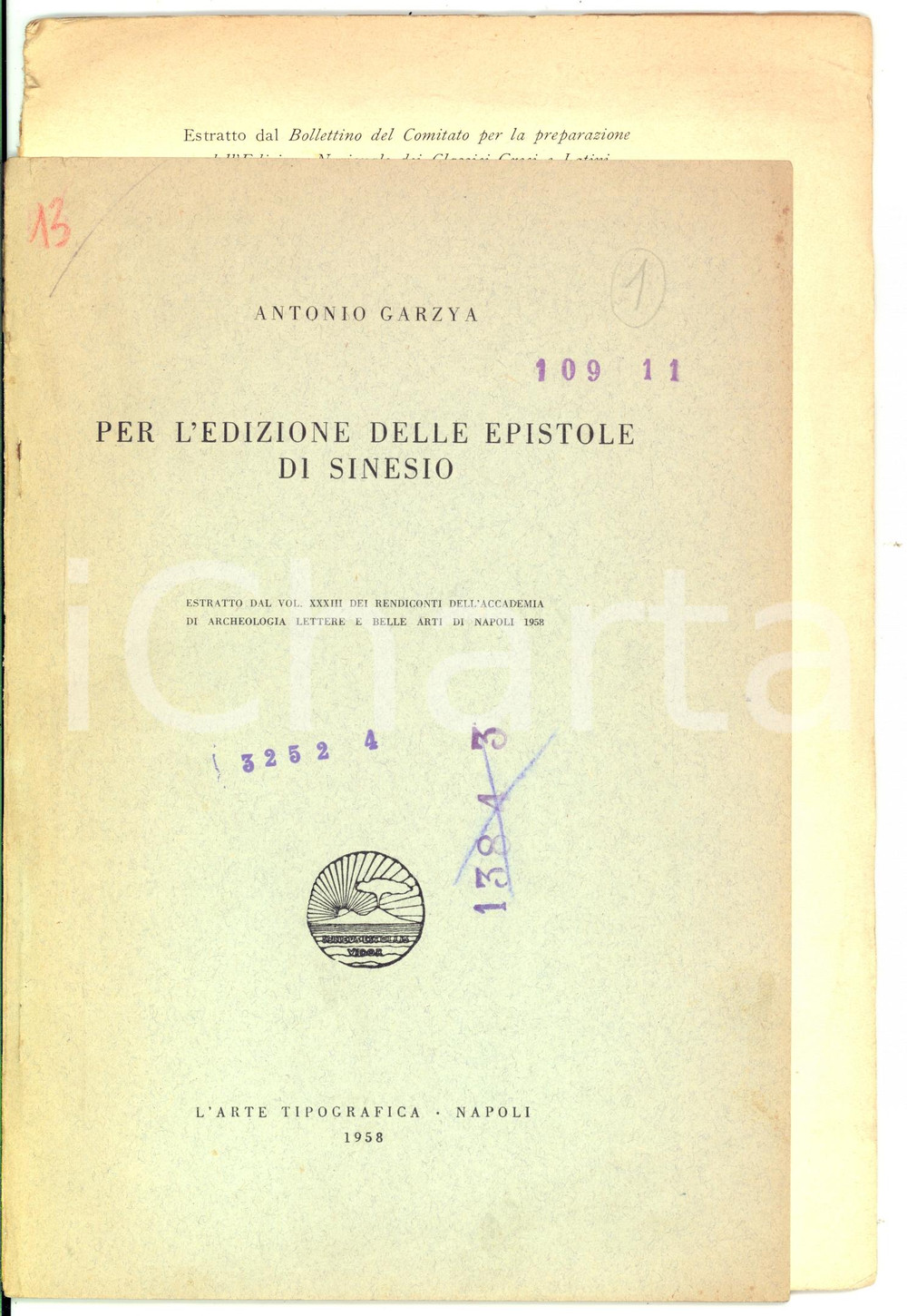 Libro, pubblicazione d epoca 1958 Antonio GARZYA Per l edizione delle Epistole di ESCHILO 1