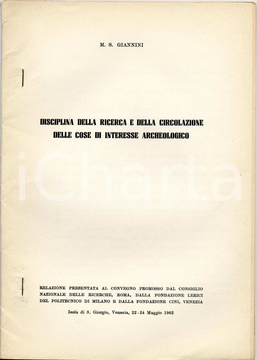 Oggetto da collezione cartaceo 1962 M. S. GIANNINI Ricerca cose interesse archeologico 1
