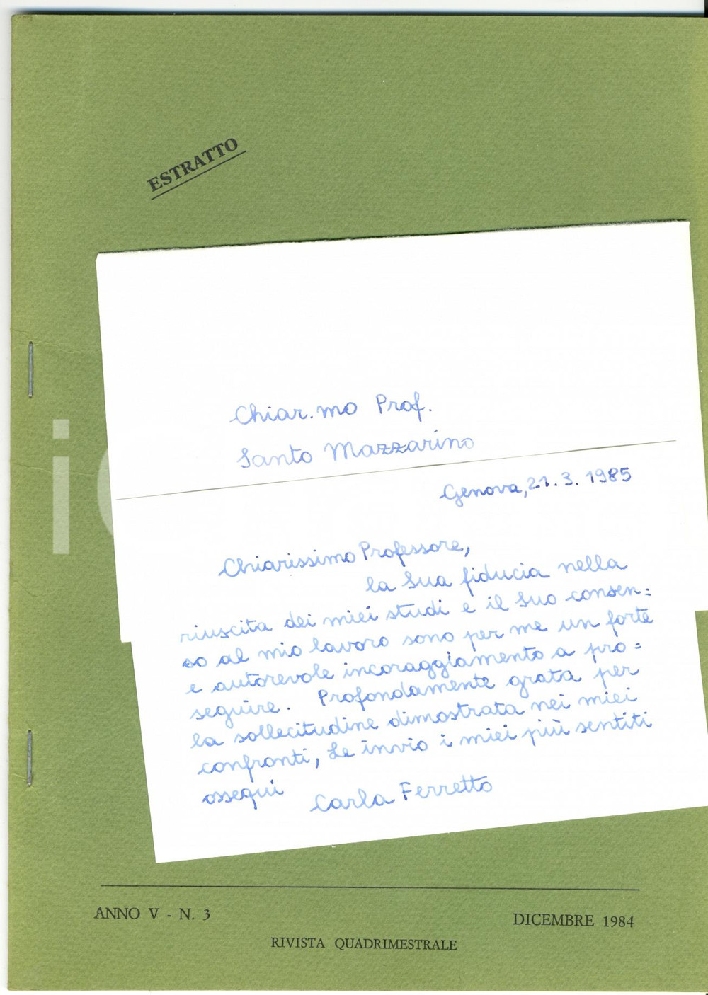 Libro, pubblicazione d epoca 1985 CARLA FERRETTO Estratto CIMONES DEMAGOGOS e biglietto AUTOGRAFO 1