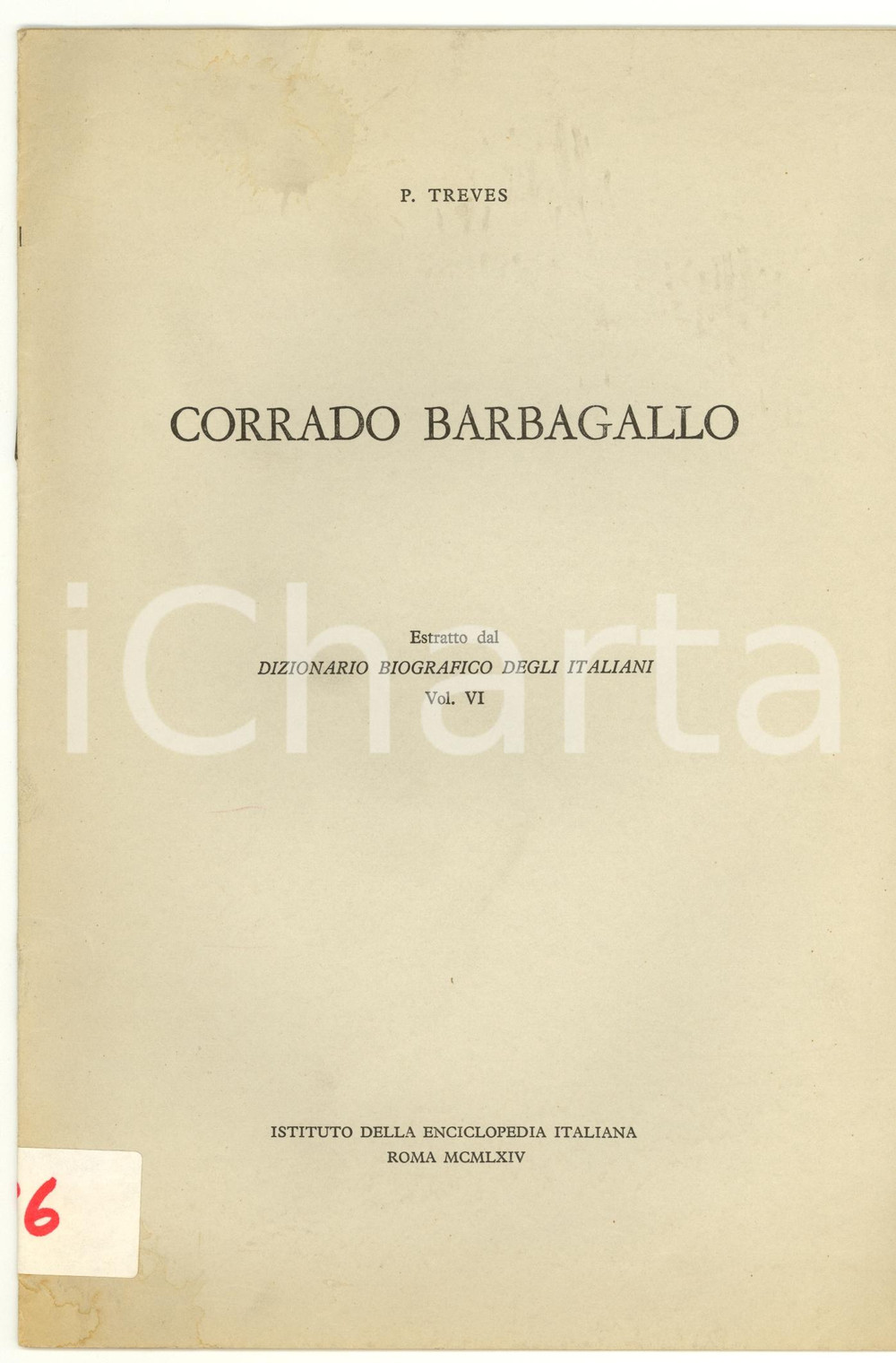 Oggetto da collezione cartaceo 1964 Paolo TREVES Corrado BARBAGALLO Diz. Biografico 1