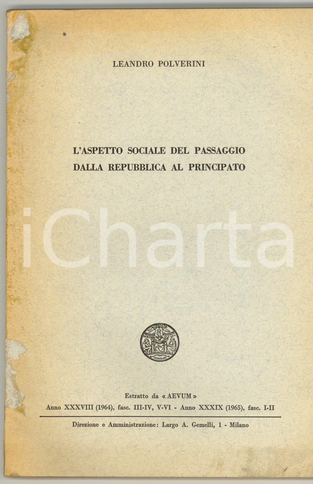 Libro, pubblicazione d epoca 1965 Leandro POLVERINI Passaggio dalla Repubblica 1