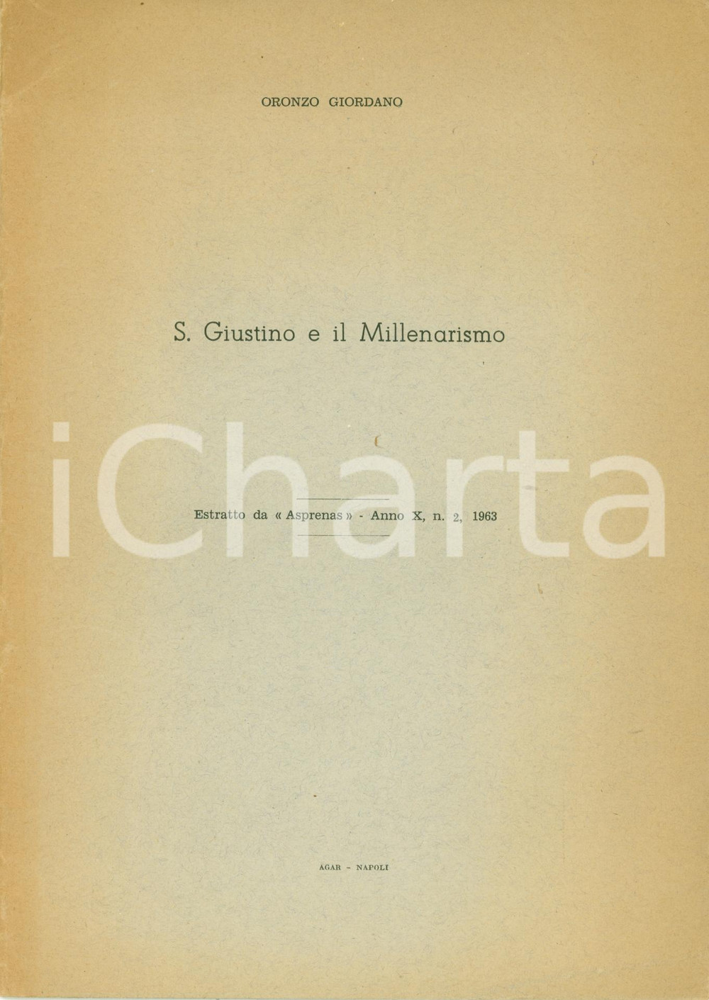 Libro, pubblicazione d epoca 1963 Oronzo GIORDANO San Giustino millenarismo AUTOGR. 1