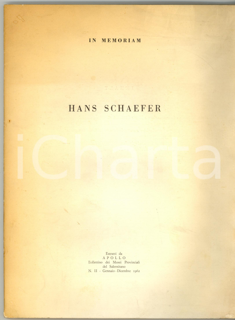 Libro, pubblicazione d epoca 1962 Bernhard NEUTSCH In memoriam HANS SCHAEFER 1