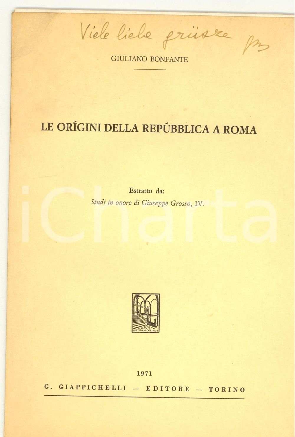Libro, pubblicazione d epoca 1971 Giuliano BONFANTE Origini della repubblica a ROMA 1