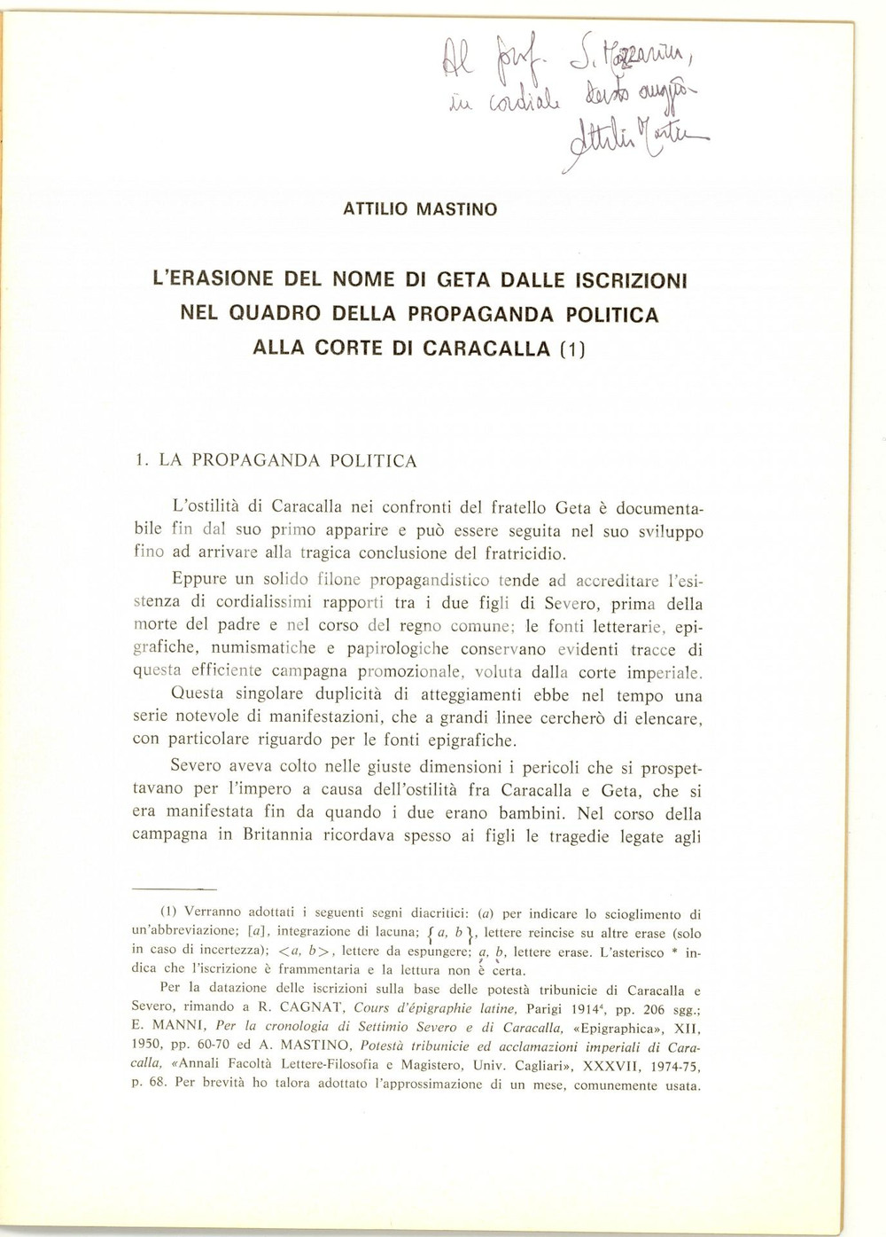Libro, pubblicazione d epoca 1981 Attilio MASTINO Erasione del nome di GETA a corte 1