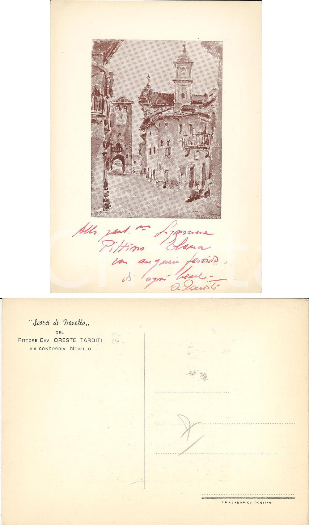 Autografo originale 1960 ca NOVELLO CN Cartolina  Autografo pittore Oreste TARDITI 1