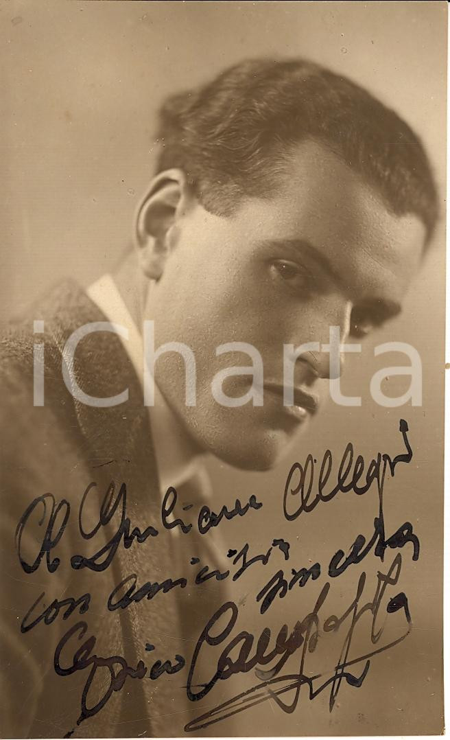 Cartolina originale da collezione 1940 ca CINEMA Ritratto di Piero CAMPAGNOLA con dedica a Giuliana ALLEGRI 1