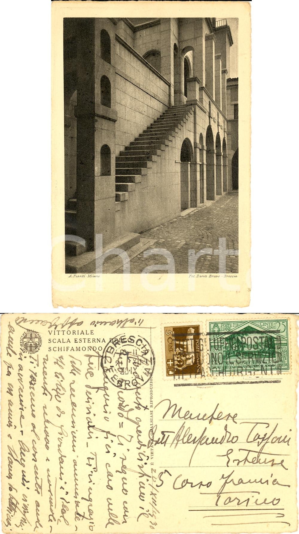 Autografo originale 1930 VITTORIALE Scala dello SCHIFAMONDO Cartolina ad Alessandro TASSONI ESTENSE 1