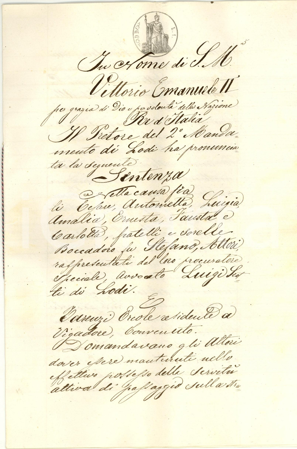 Documento originale, autentico 1871 VIGADORE LO Ercole TARENZI assolto dalle accuse 1