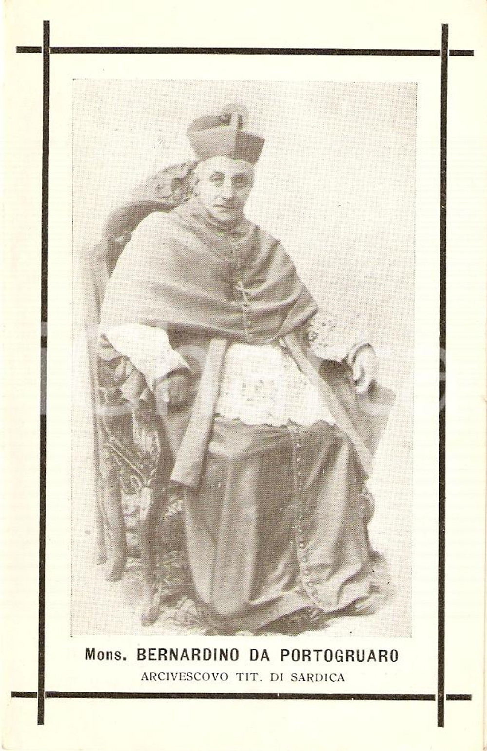Oggetto da collezione cartaceo 1925 circa In memoria di Mons. BERNARDINO DA PORTOGRUARO 1