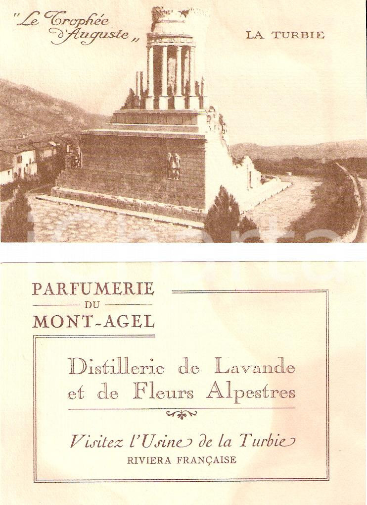 Materiale pubblicitario d’epoca 1940 ca LA TURBIE F Parfumerie du MONT AGEL Distillerie lavande ILLUSTRATO 1