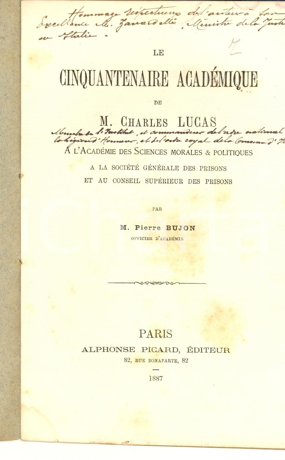 Libro, pubblicazione d epoca 1887 Pierre BUJON Cinquantenaire de M. Charles LUCAS 1