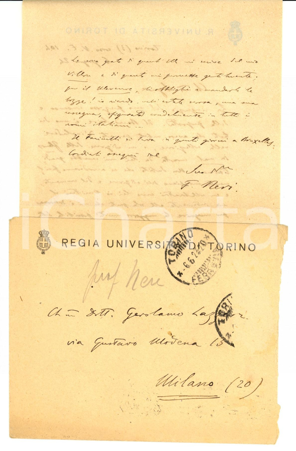 Autografo originale 1939 TORINO Ferdinando NERI dubita di LAZZERI Autografo 1